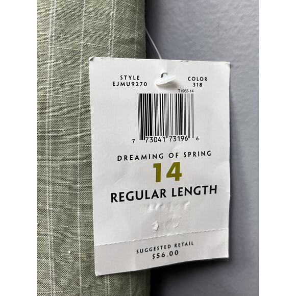 Emma James Pants Womens 14 Green Stripes‎ Linen Blend Mid Rise Straight Leg NEW - Picture 3 of 8